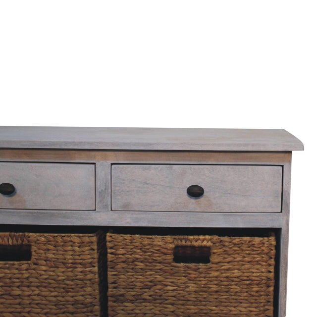 Distressed Wood Storage Cabinet With Woven Baskets For Sale In Philadelphia - Image 6 of 8