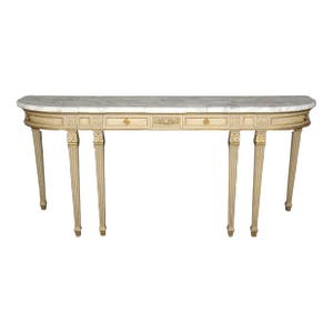 Fine Quality Creme Painted Gilded Marble Top Console Attributed Maison Jansen