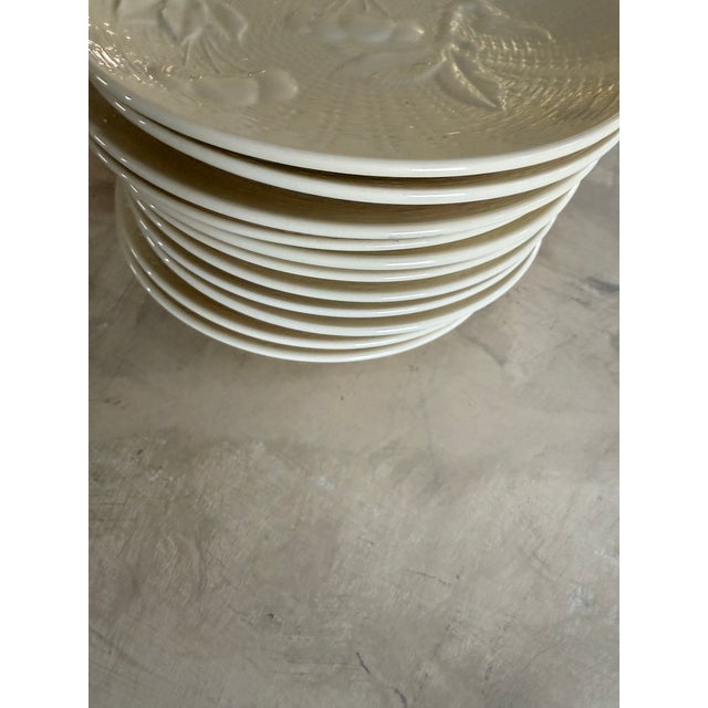 Vintage Cream Fruit Embossed Ed Langbein Western Zone Germany Porcelain Dessert Plates - Set of 11 - 7.75 Inch Fruit Relief 1945 1949 For Sale - Image 12 of 12