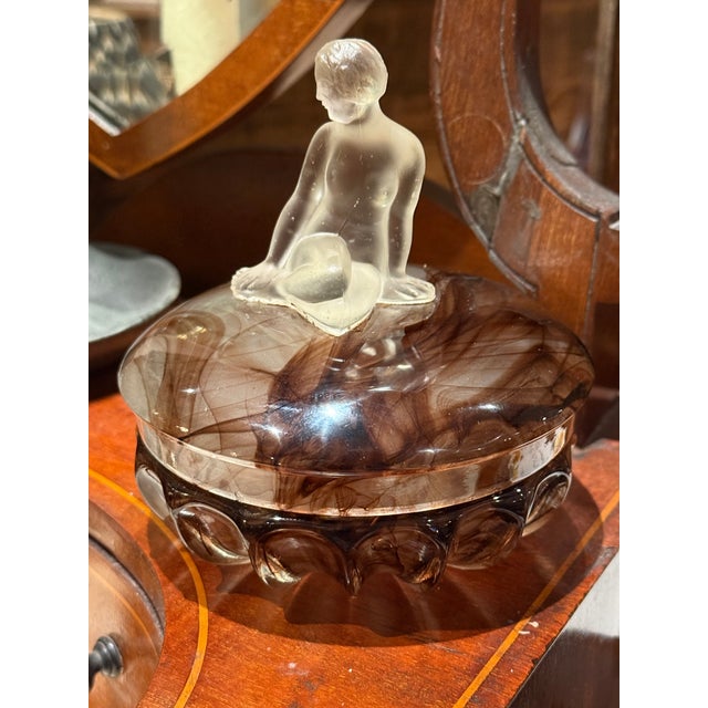 Glass Antique Thomas Davidson Glass Jewelry Box England 1922 With Woman Sculpture For Sale - Image 7 of 8