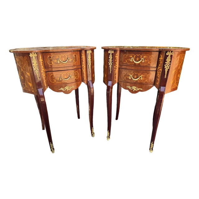 1980 French Louis XVI Mahogany Bronze Commodes - Pair For Sale