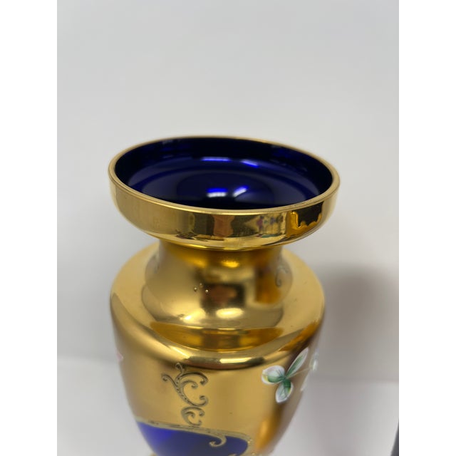 Signed Antique Moser Karlsbad Cobalt & Gilt Enamel Art Glass Garniture Set, 3 Pieces, Circa 1900 For Sale In Seattle - Image 6 of 11