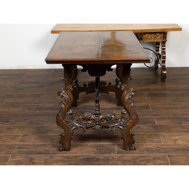 Italian 18th Century Baroque Walnut Fratino Console Table with Carved Foliage For Sale In Atlanta - Image 6 of 12