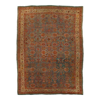 Antique Turkish Oushak Rug - Large Hand-Knotted With Muted Teal & Earth Tones For Sale