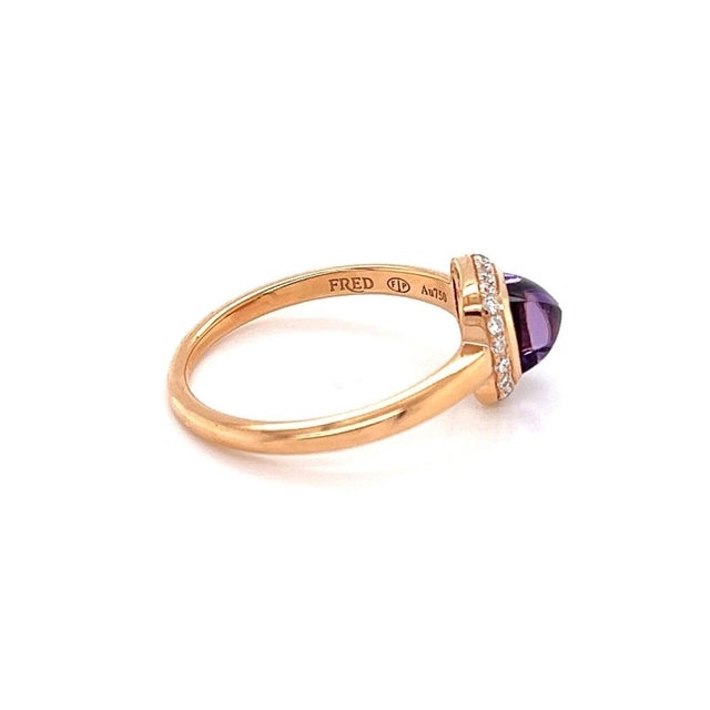 Mid 20th Century Fred of Paris Paindesure Amethyst & Diamond 18k Rose Gold Ring - Size 8 For Sale In Miami - Image 6 of 8