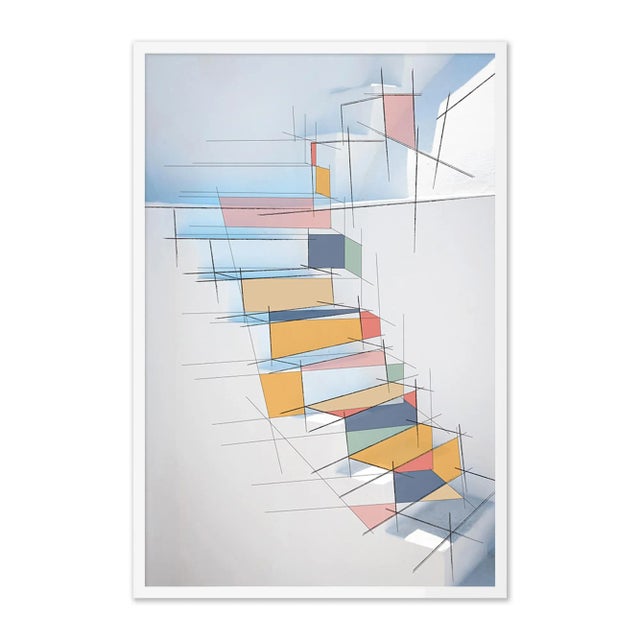 Contemporary Mango Stairs by Coup d'Esprit, Art Print in White Frame, Large For Sale - Image 3 of 3