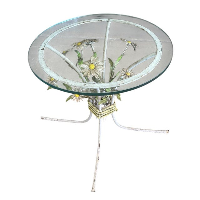 Vintage Mid-Century Italian Style Gilt Metal Daisy Bouquet Side Table For Sale - Image 4 of 7