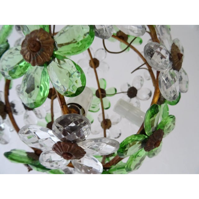 Glass French Green Flower Ball Crystal Prisms Maison Baguès Style Chandelier, 1920s For Sale - Image 7 of 11