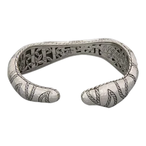 John Hardy Palu Macan Topaz Sterling Silver Hammered Wave Cuff Bangle Bracelet