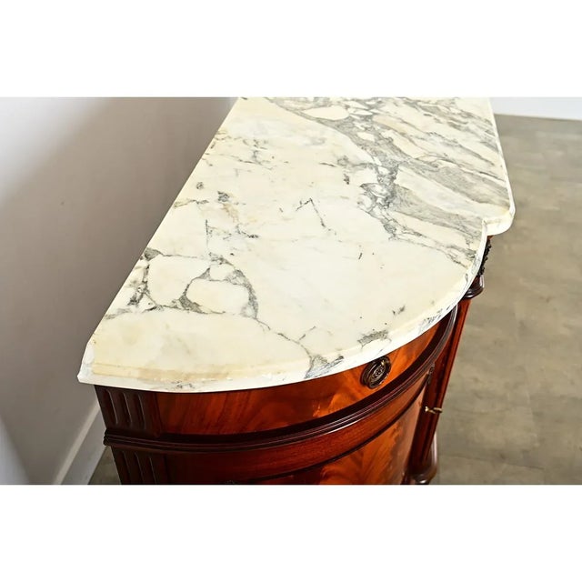 Mid 20th Century French Vintage Mahogany & Marble Top Curved Enfilade For Sale - Image 5 of 12