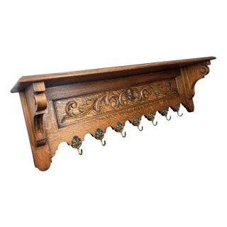Vintage French Coat Rack in Oak For Sale