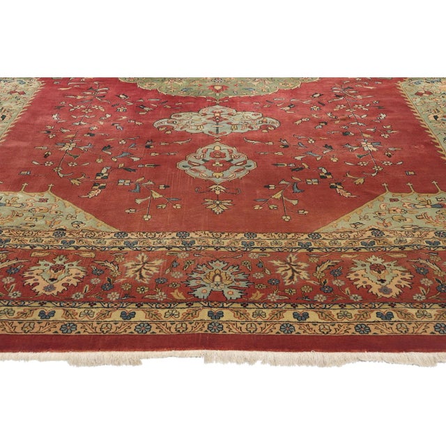 Vintage Red and Green Indian Agra Rug - 10'02 X 14'02 For Sale - Image 4 of 9