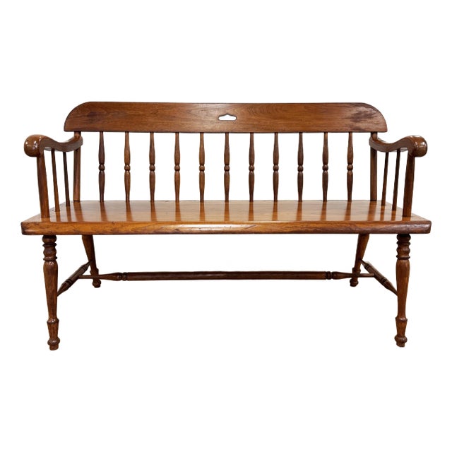 Vintage Amana Made Windsor Style Wood Spindle Back Bench For Sale