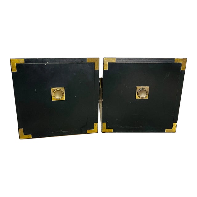 Vintage 1970s Campaign Style Cube Side Tables, a Pair For Sale