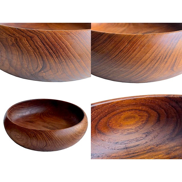 Mid 20th Century Hand-Turned Teak Wood Bowls, 5 Pieces For Sale - Image 9 of 16