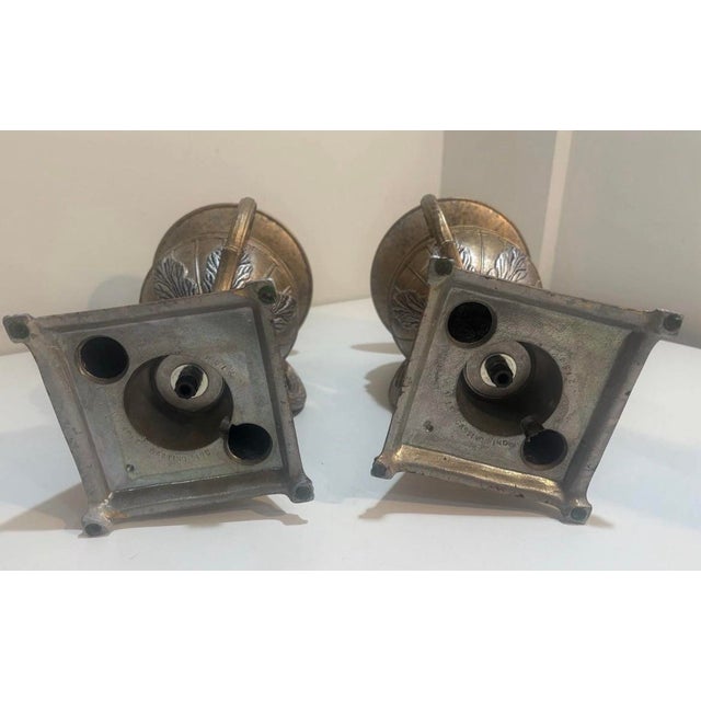 Gold Vintage Solid Bronze Candle Holders- Pair - Abel Castings - Neoclassical Empire Style For Sale - Image 8 of 11