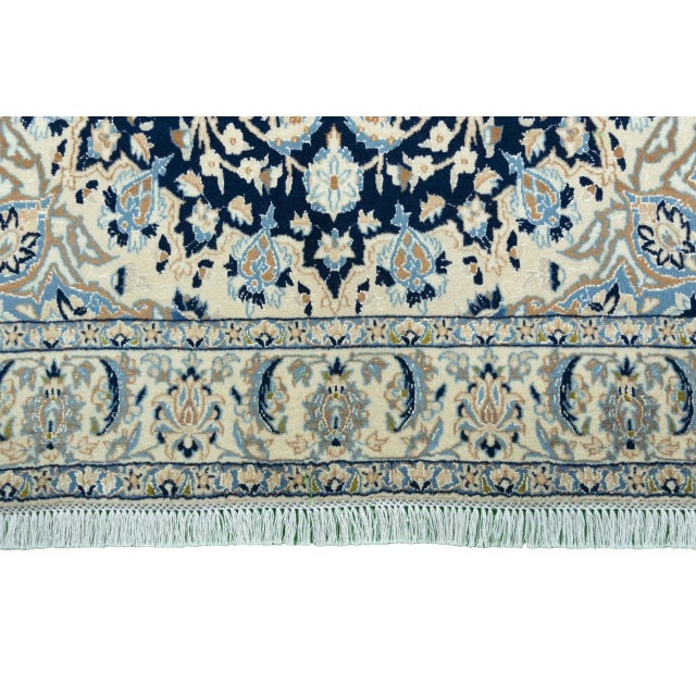 Blue Hand-Knotted Nain 9la Oriental Rug 195 X 120 Cm Fine Wool & Silk, Medallion, Blue-Beige For Sale - Image 8 of 13