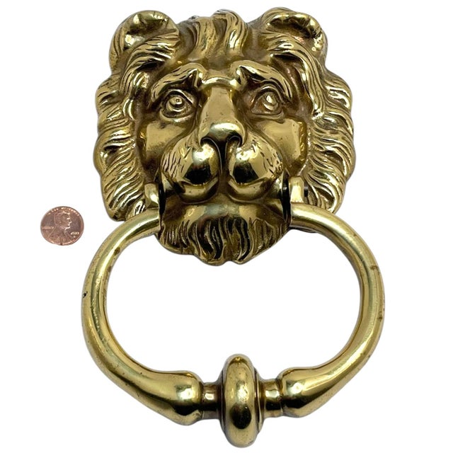 Brass Antique English Brass Lion Door Knocker For Sale - Image 8 of 10