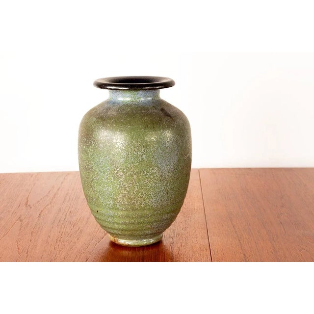 Art Deco Vase in Speckled Green Glazed Stoneware from Roger Guérin, 1930s For Sale - Image 13 of 13