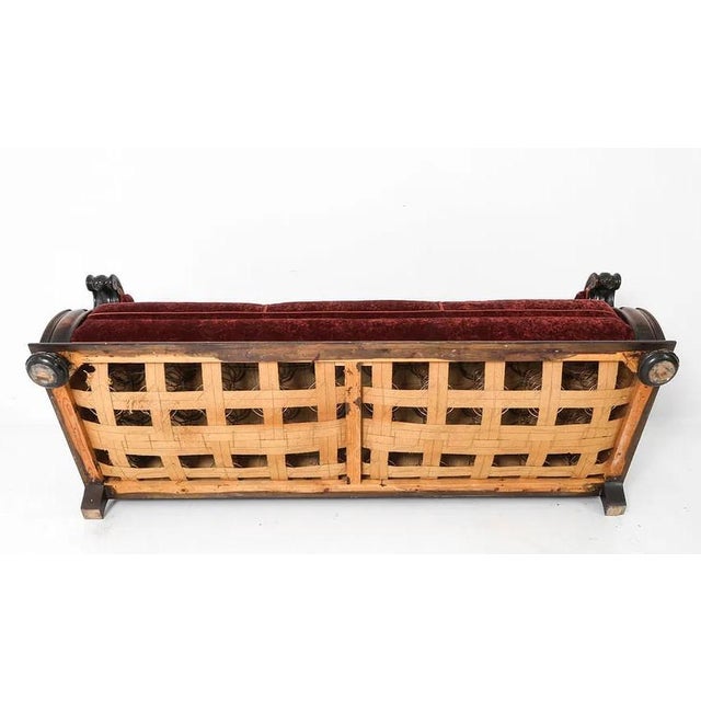 1940s Swedish Art Deco Traditional Transition Sofa Velour Upholstery & Carved Arms For Sale - Image 11 of 15
