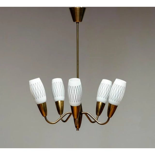 Gold Swedish Pendant in Brass and Opal Art Glass, 1950s For Sale - Image 8 of 8