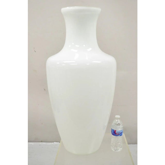 Modern Large White Cased Blown Glass 30" Floor Vase Vessel. Believed to be late 20th Century. Measurements: 30.5" H x 15"...