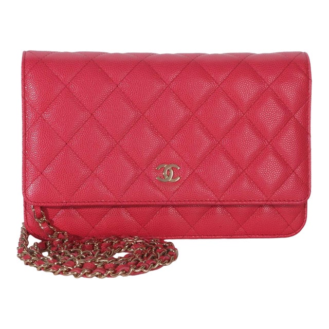Dark Pink Quilted Caviar Wallet On Chain For Sale