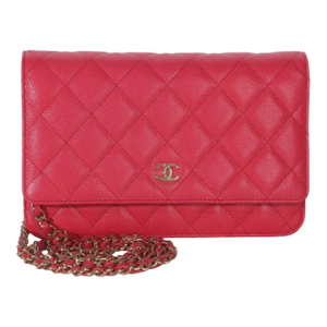 Dark Pink Quilted Caviar Wallet On Chain