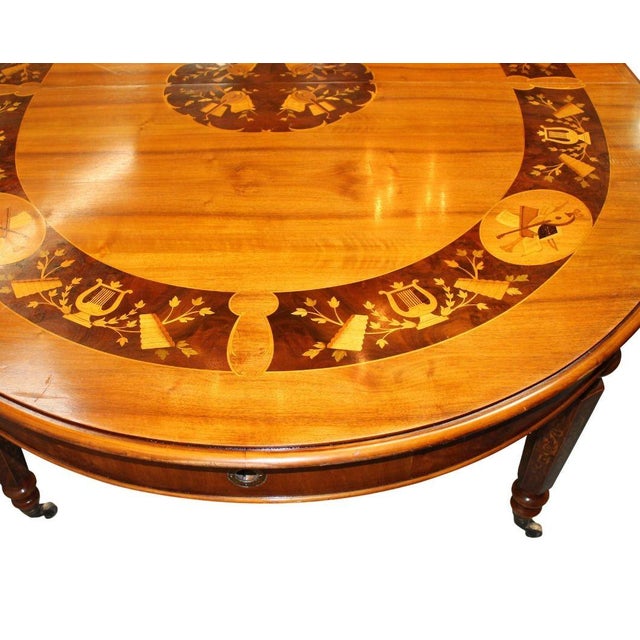 Italian 1950's Italian Marquetry Oval Dining Table With Musical Inlay & Extension Leaves For Sale - Image 3 of 10
