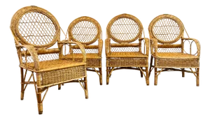 Vintage Bamboo and Rattan Armchairs, Set of 4