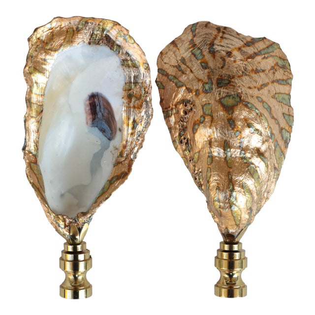 Surf Gilded Oyster Shell Lamp Finials For Sale