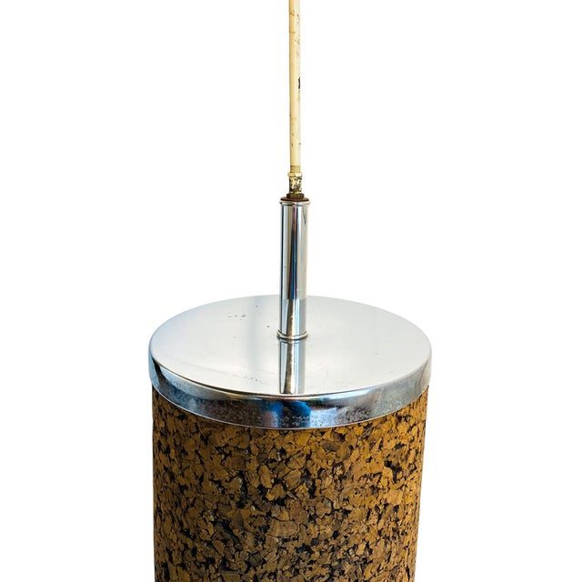 Mid-Century Modern Tall 1960’s Mid-Century Modern Chrome & Cork Lamp For Sale - Image 3 of 7