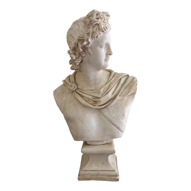 Late 20th Century Large Neoclassical Plaster Bust of Apollo Belvedere For Sale