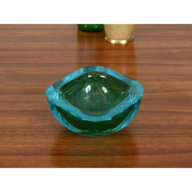 Gold Murano Bowl in Aquamarine Frosted Sommerso Glass, 1960s For Sale - Image 8 of 16