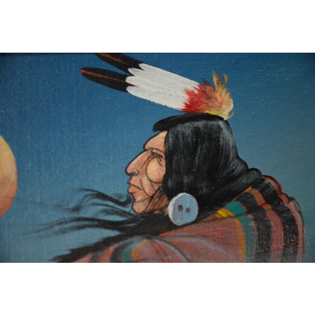 Rustic 1980s Johnny Yazzie — Signed Southwestern Figural Painting on Canvas Panel For Sale - Image 3 of 7