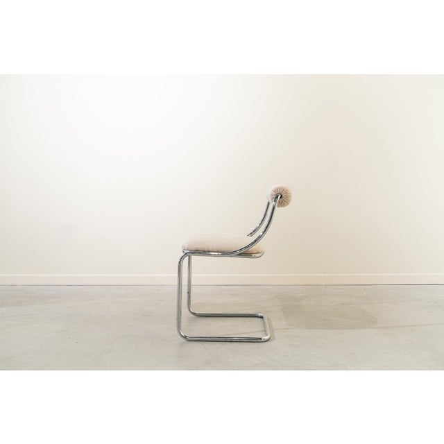 Set of Four Tubular Steel Chairs, Space Age, Upholstered in White Suede. C. 1970, Set of 4 For Sale - Image 4 of 13