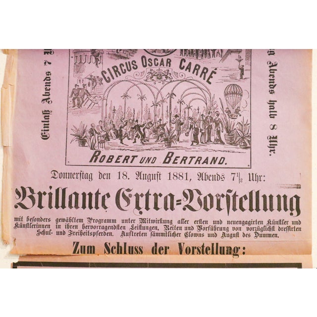 1881 German Circus Poster (Purple) - 'Circus O. Carré,' 'Robert Und Bertram (Robert and Bertram)' For Sale - Image 6 of 6