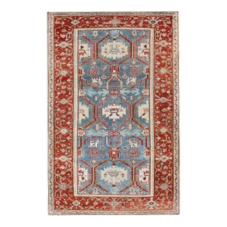 Red, Blue, and Ivory Antique Persian Malayer Rug With Blossom Design 4' X 6'9 For Sale