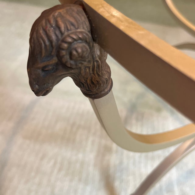 1980s Rams Head Italian Brass Coffee Table With Glass — Hollywood Regency, Made in Italy For Sale - Image 5 of 9