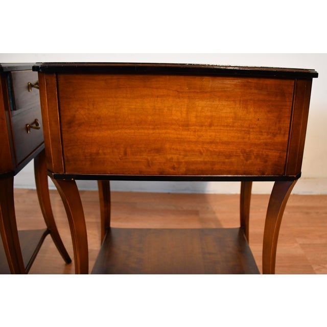 1940s Shaw Decorating Corp English Regency Satinwood Pair Side Tables End Tables For Sale - Image 12 of 14