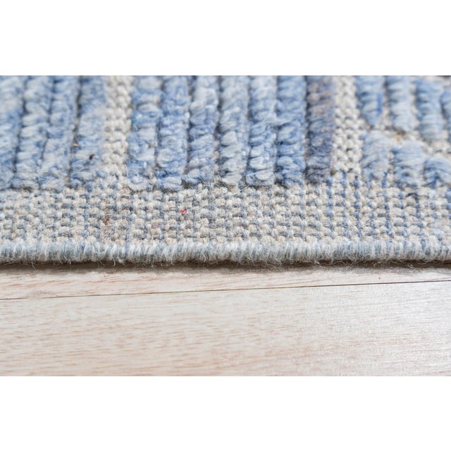 Contemporary 9x12 Soft Wool Pile Light Blue Tribal Hand-Knotted Modern Contemporary Berber Carpet For Sale - Image 3 of 8