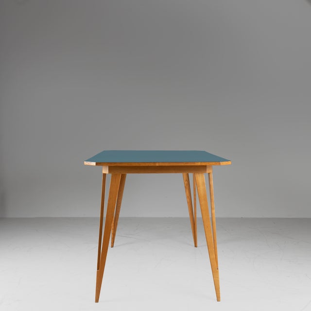 Rectangular Table with Blue Formica Top, 1950, in Good conditions. Designed 1950 to 1959