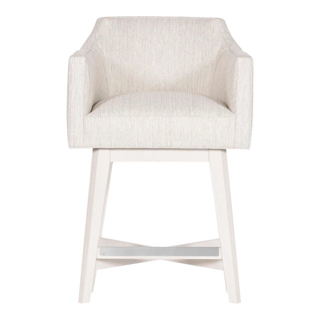 Ian Counter Stool in Index Porcelain with Wood Retro Swivel Base & Casablanca Finish For Sale