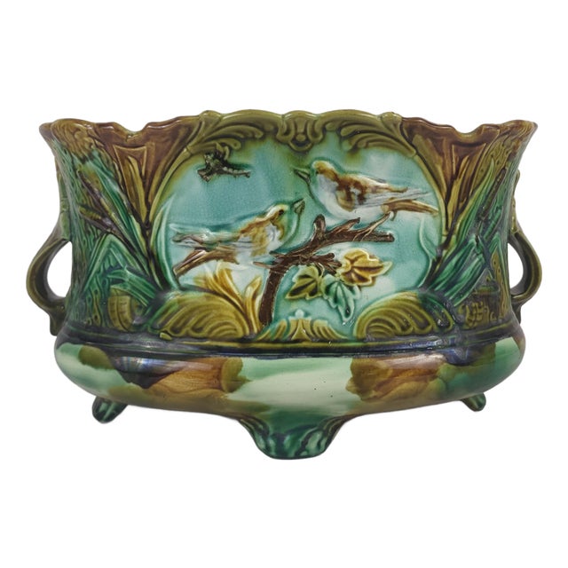 Barbotine Cache Pot from Faïencerie de Nimy, 19th Century For Sale