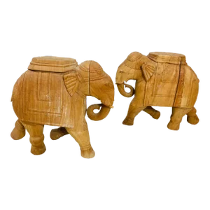 Carved Wooden Elephant Side Tables