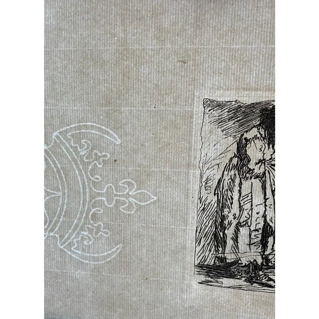 Vintage Rembrandt Style Etching "Two Figures" • Mid-Century Fine Art Reproduction Print • Hand-Laid Watermarked Paper • Plate Signed For Sale - Image 9 of 9
