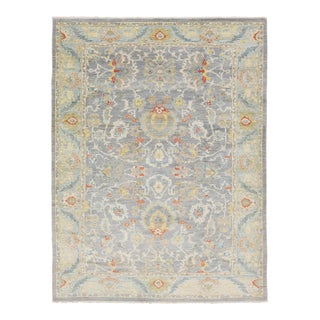 10 X 14 Hand-Knotted Modern Sultanabad Wool Area Rug – Muted Slate & Gold For Sale