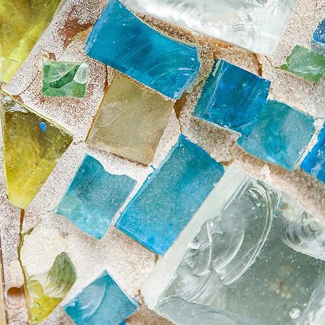 Beautiful set of brutalist glass inlay wall fixtures made in Germany during the 1950s. The Lamps are made of rich colored...