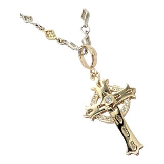 Loree Rodkin 18k Yellow Gold + Silver Cross Diamond Necklace For Sale