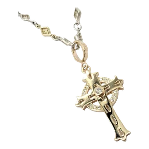 Loree Rodkin 18k Yellow Gold + Silver Cross Diamond Necklace